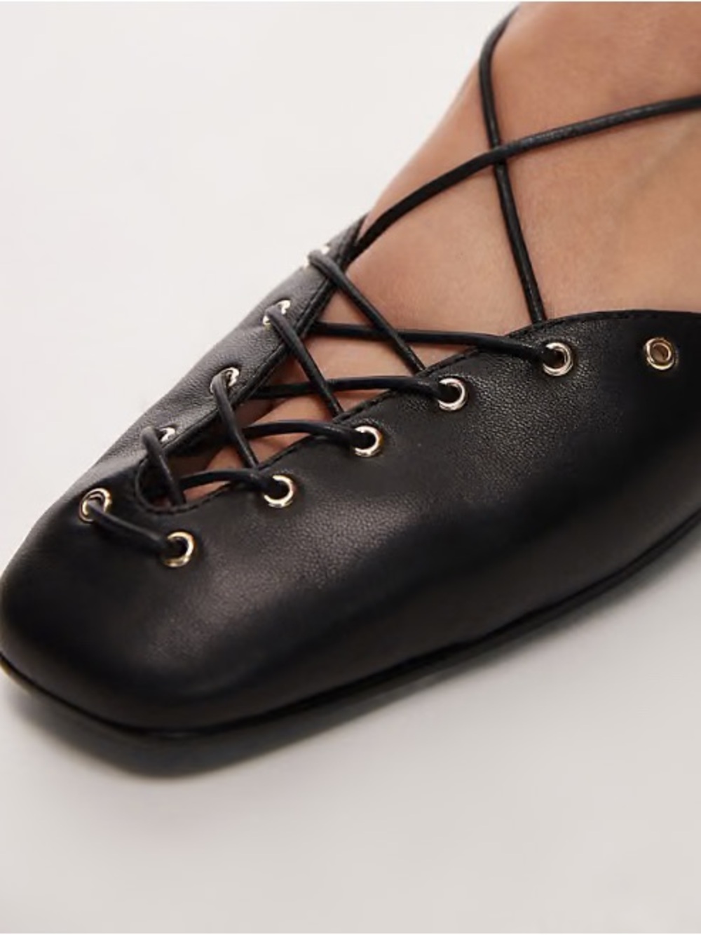 Jeffrey Campbell Black Lace-Up Ankle Wrap Square Toe Ballet Flats - Picture 2 of 11